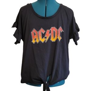 AC/DC - women's short ruffle sleeve band hi-low t-shirt Size XL